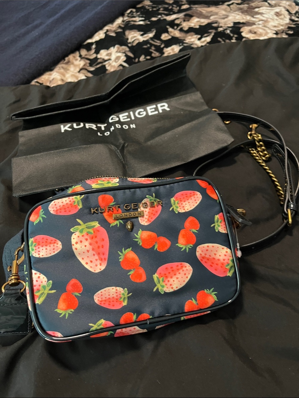Kurt Geiger Navy Strawberry Print Crossbody Bag new without tags nwt